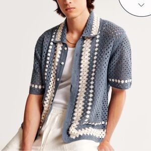 LIKE NEW Abercrombie & Fitch Crochet Button-Through Sweater Polo, Size S